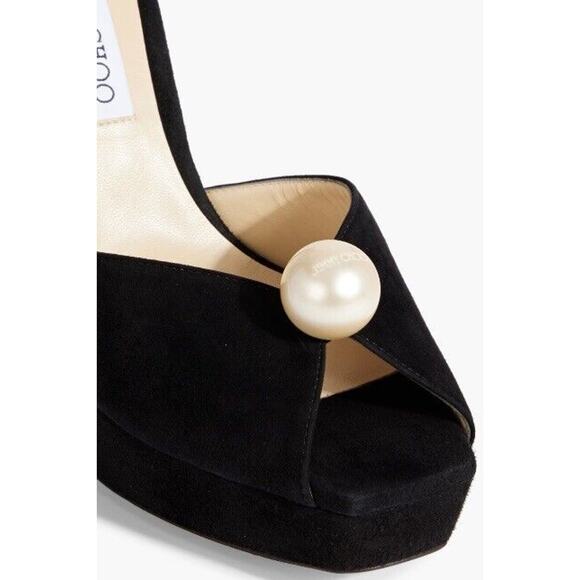 Jimmy Choo Socorie 120 faux pearl-embellished suede platform sandals Black 40 - Picture 4 of 4